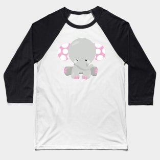 Cute Elephant, Little Elephant - Pink Gray Baseball T-Shirt